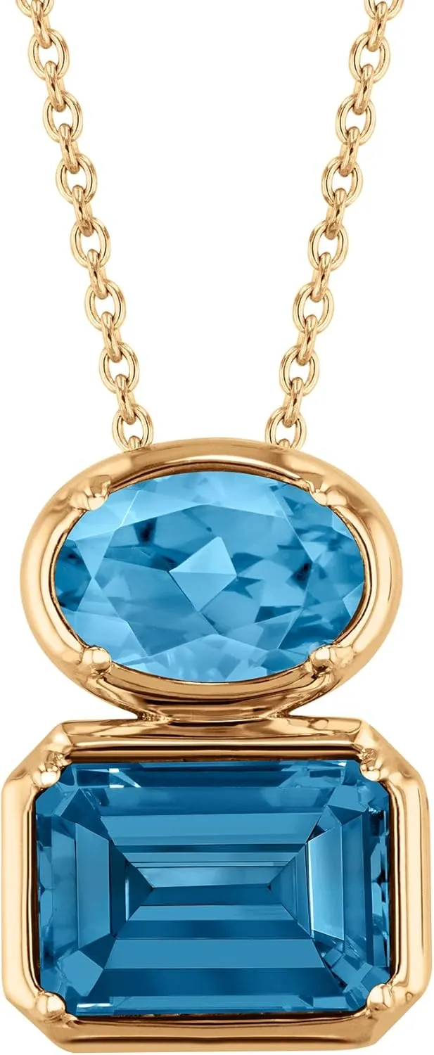 Reeds Papyrus London Blue Topaz and Blue Topaz Yellow Gold Pendant Necklace
