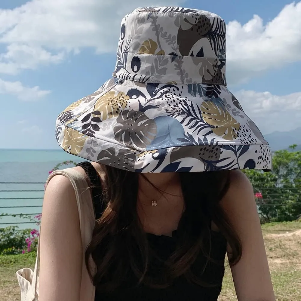 Reversible Floral Sun Hats UV Protection UPF Packable Wide Brim Chin Strap Women