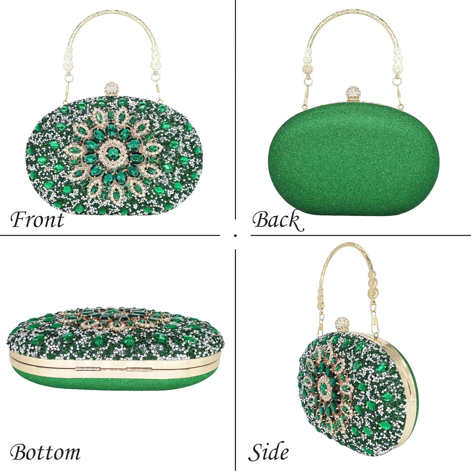 Rhinestone Clutch Purses for Women Evening Wedding Formal - Round Pearl Clasp Handbag - Crystal Diamond Bag