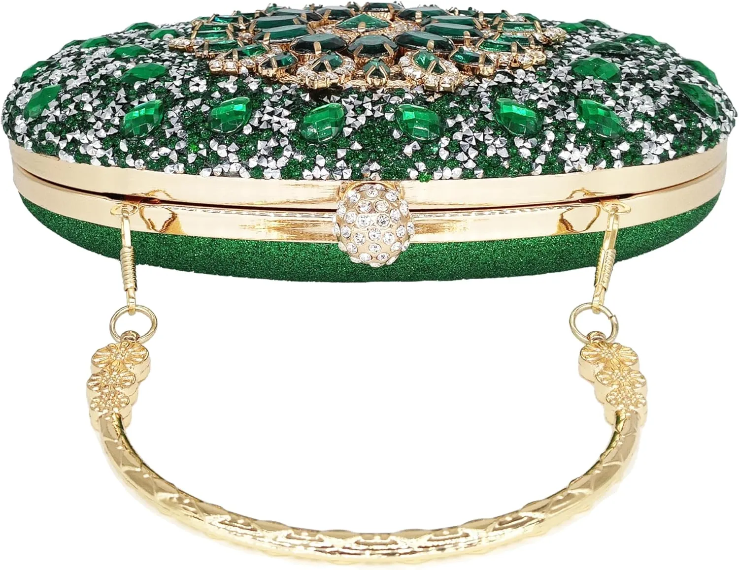 Rhinestone Clutch Purses for Women Evening Wedding Formal - Round Pearl Clasp Handbag - Crystal Diamond Bag