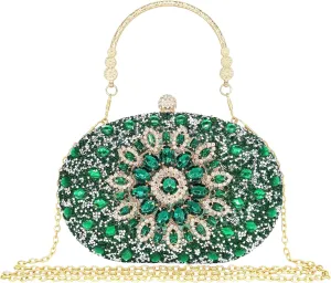 Rhinestone Clutch Purses for Women Evening Wedding Formal - Round Pearl Clasp Handbag - Crystal Diamond Bag