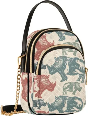Rhinoceros Vintage Women's Crossbody Handbags Quilted Shoulder Bag with Chain Strap Trendy Cross Body Cell Phone Crossbody Purses for Travel Women