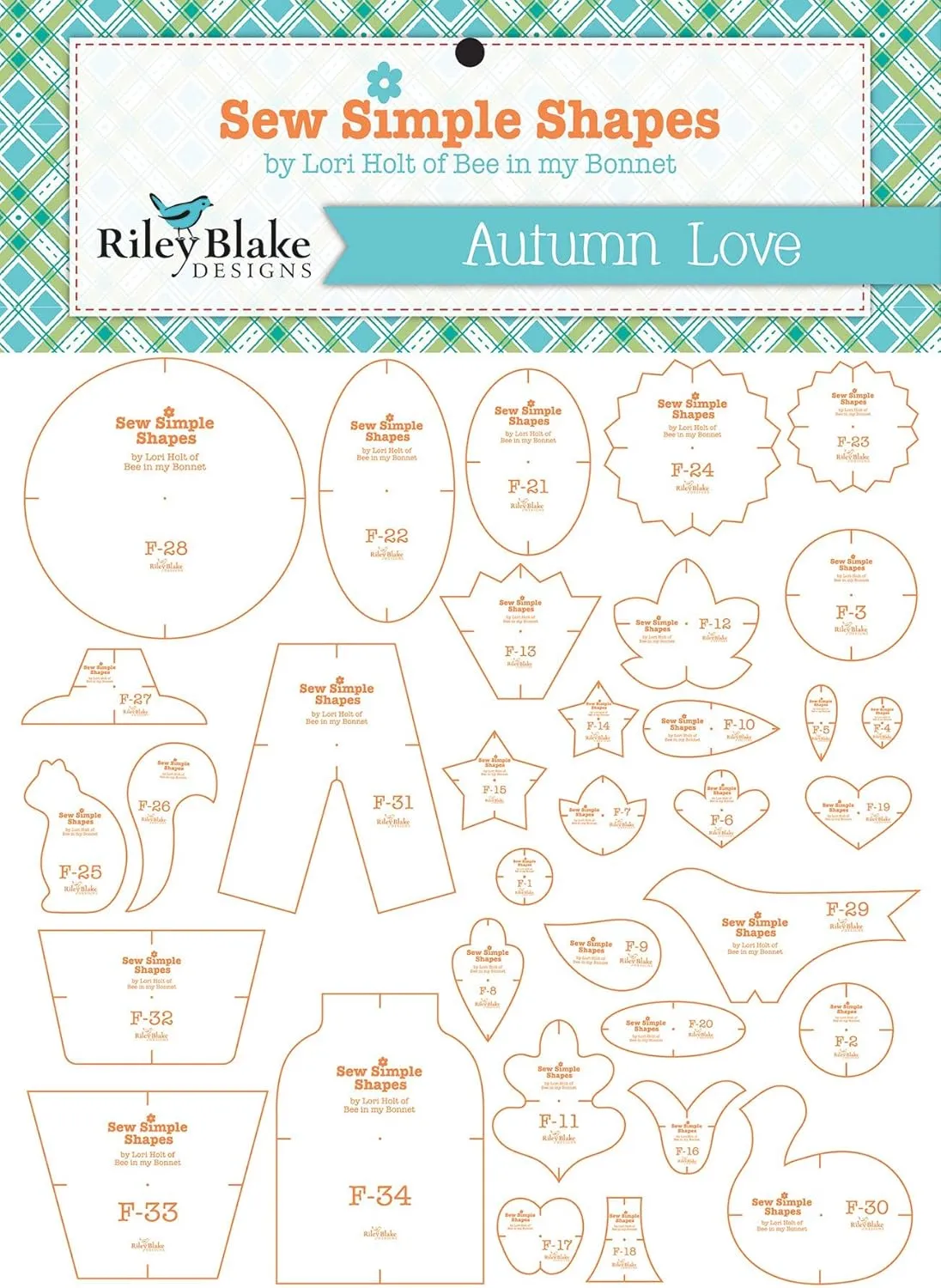 RILEY BLAKE DESIGNS Template Set LOV, Autumn Love by Lori Holt 34/Pkg