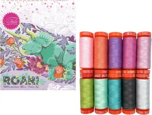 Roar Aurifil Thread 50 wt Cotton 10 Small spools by Tula Pink TP50RC10, assorted