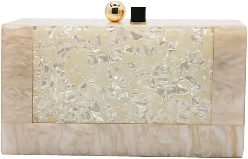 RomanticDesign Women Acrylic Evening Clutch Purse Glitter Marbling Handbag with Pearl Chain for Wedding Cocktail Party
