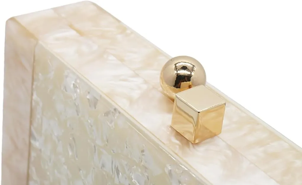 RomanticDesign Women Acrylic Evening Clutch Purse Glitter Marbling Handbag with Pearl Chain for Wedding Cocktail Party