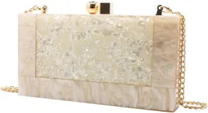 RomanticDesign Women Acrylic Evening Clutch Purse Glitter Marbling Handbag with Pearl Chain for Wedding Cocktail Party