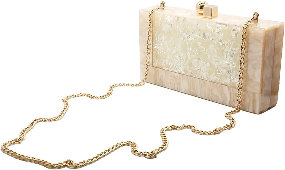 RomanticDesign Women Acrylic Evening Clutch Purse Glitter Marbling Handbag with Pearl Chain for Wedding Cocktail Party