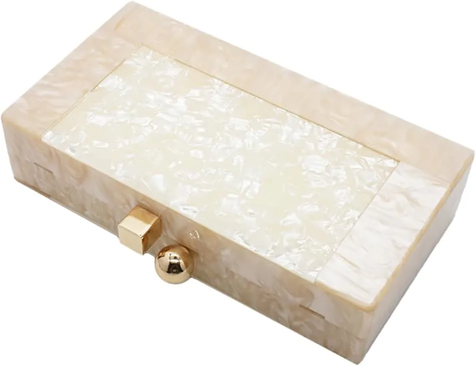 RomanticDesign Women Acrylic Evening Clutch Purse Glitter Marbling Handbag with Pearl Chain for Wedding Cocktail Party