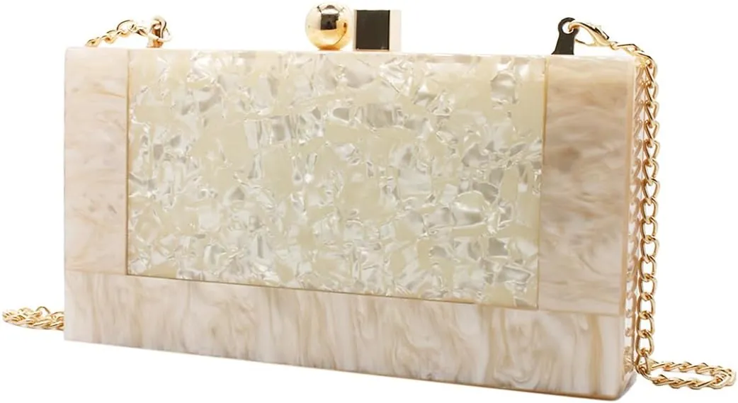 RomanticDesign Women Acrylic Evening Clutch Purse Glitter Marbling Handbag with Pearl Chain for Wedding Cocktail Party
