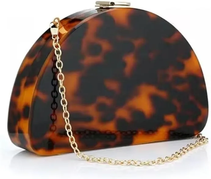 RomanticDesign Women Acrylic Handbag Semi-circular Unique Pattern Shell Bag Crossbody Handbag Shoulder Bag Chain Purse