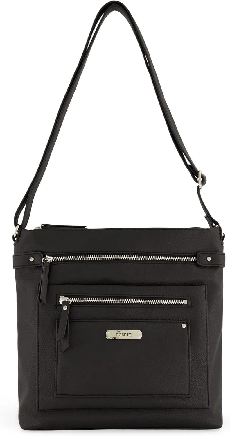Rosetti Zuma Large Crossbody Bag, Faux Leather Purse, Adjustable Strap, Black