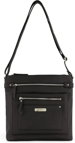Rosetti Zuma Large Crossbody Bag, Faux Leather Purse, Adjustable Strap, Black