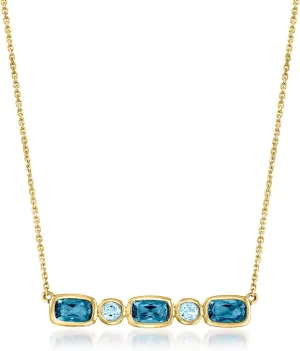 Ross-Simons 1.00 ct. t.w. London and Sky Blue Topaz Necklace in 14kt Yellow Gold. 20 inches