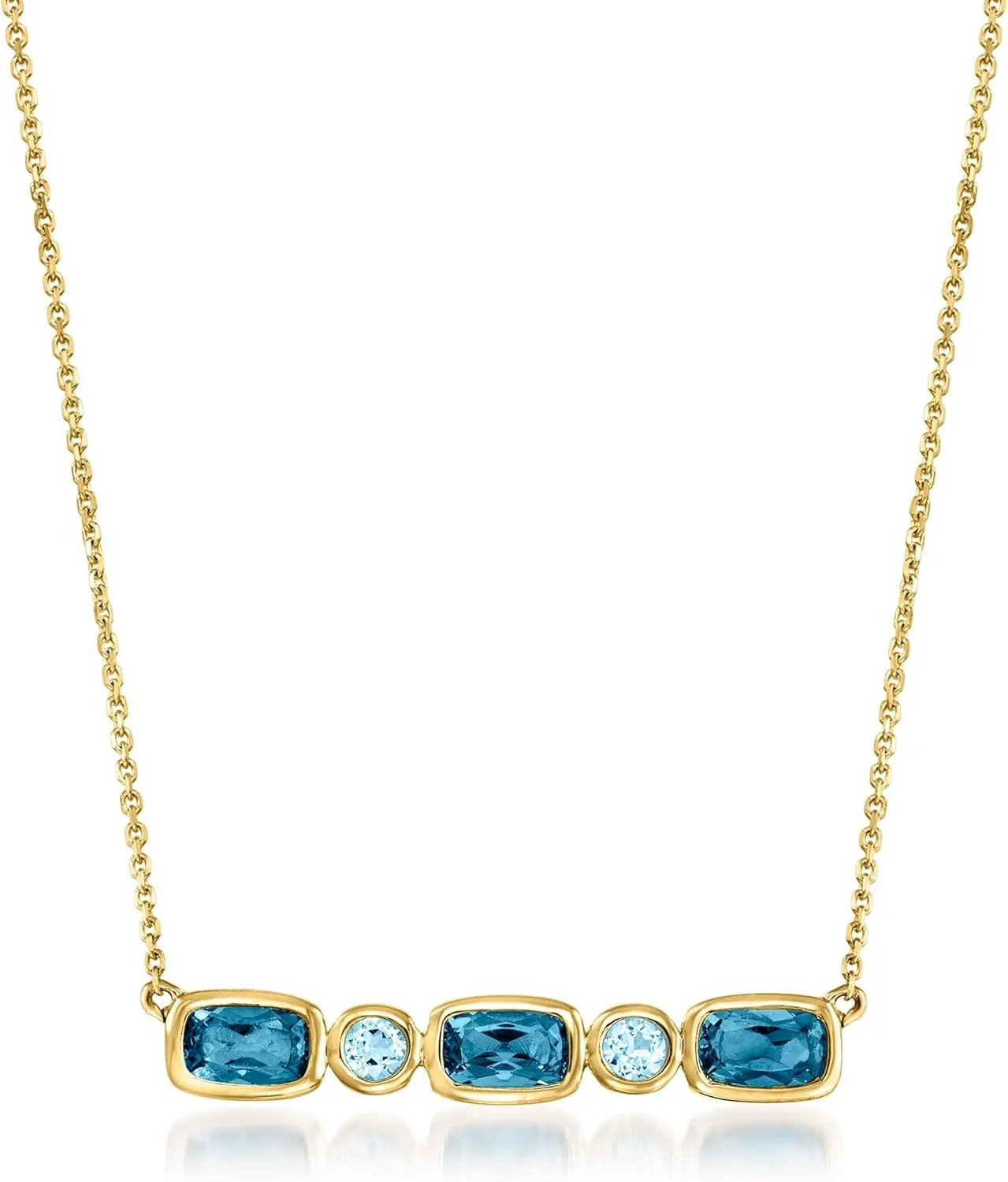 Ross-Simons 1.00 ct. t.w. London and Sky Blue Topaz Necklace in 14kt Yellow Gold. 20 inches