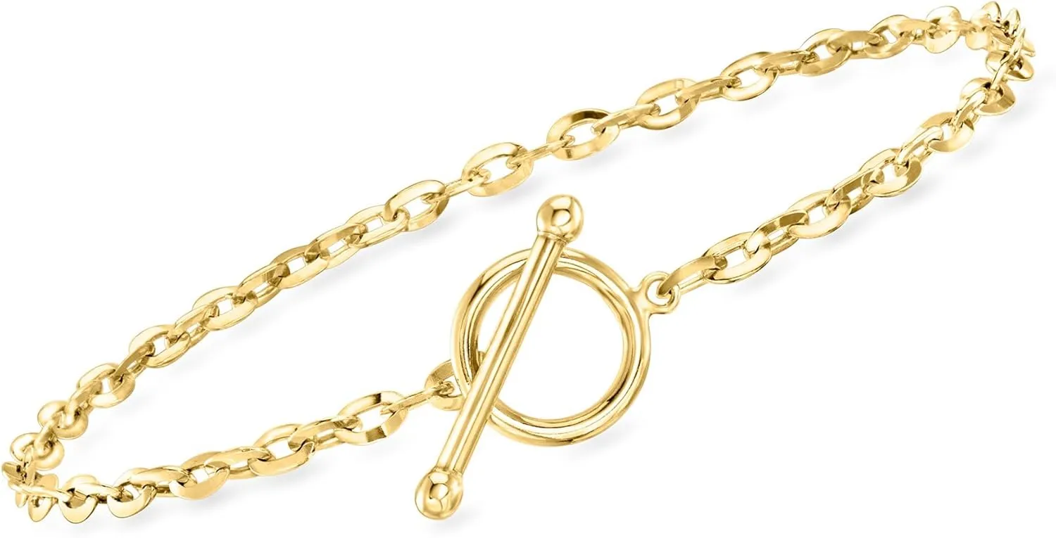 Ross-Simons 2.7mm 18kt Gold Over Sterling Cable-Chain Toggle Bracelet