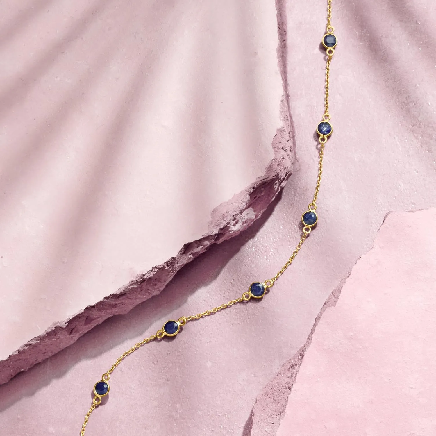 Ross-Simons 3.10 ct. t.w. Sapphire Station Necklace in 18kt Gold Over Sterling