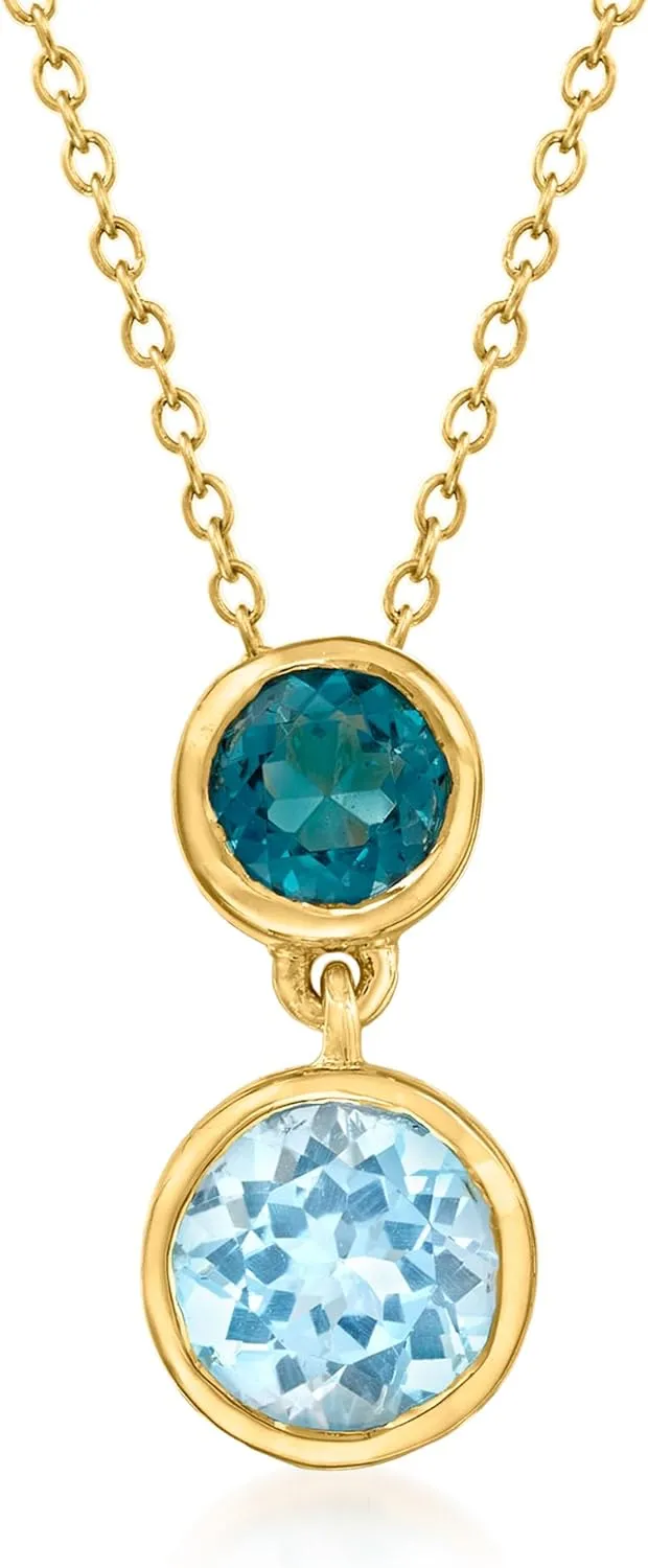 Ross-Simons 3.20 ct. t.w. London and Sky Blue Topaz Pendant Necklace in 18kt Gold Over Sterling. 18 inches