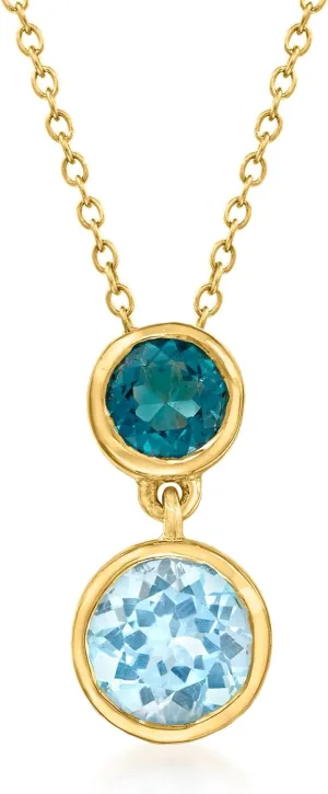Ross-Simons 3.20 ct. t.w. London and Sky Blue Topaz Pendant Necklace in 18kt Gold Over Sterling. 18 inches