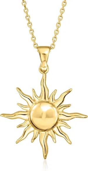 Ross-Simons Italian 18kt Gold Over Sterling Sun Pendant Necklace. 18 inches