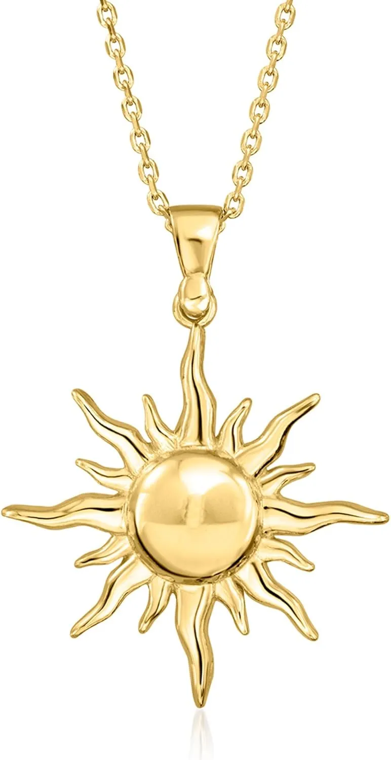 Ross-Simons Italian 18kt Gold Over Sterling Sun Pendant Necklace. 18 inches