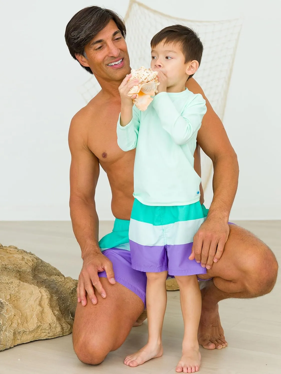 RUGGEDBUTTS Boys UPF50  Sun Protection Striped Color Block Swim Trunks