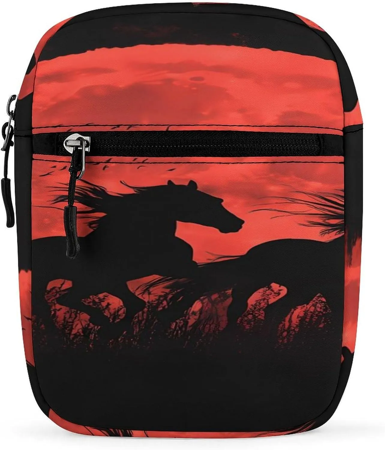 Running Horses Under The Blood Moon Cute Crossbody Bag Messenger Shoulder Bags with Adjustable Strap