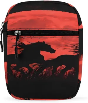 Running Horses Under The Blood Moon Cute Crossbody Bag Messenger Shoulder Bags with Adjustable Strap