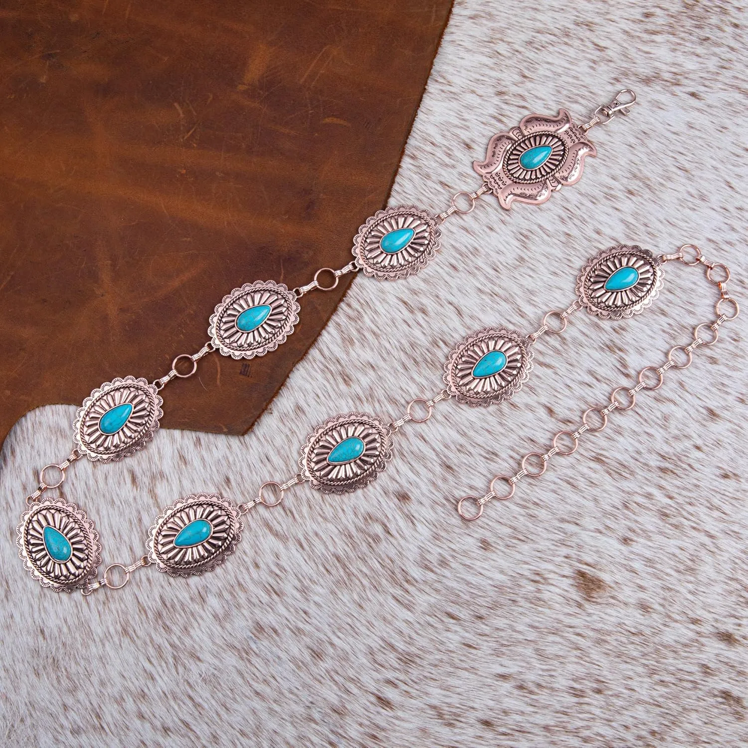 Rustic Couture's Womens Western Cowgirl Chain Belt Rustic Concho Metal Waist Belts