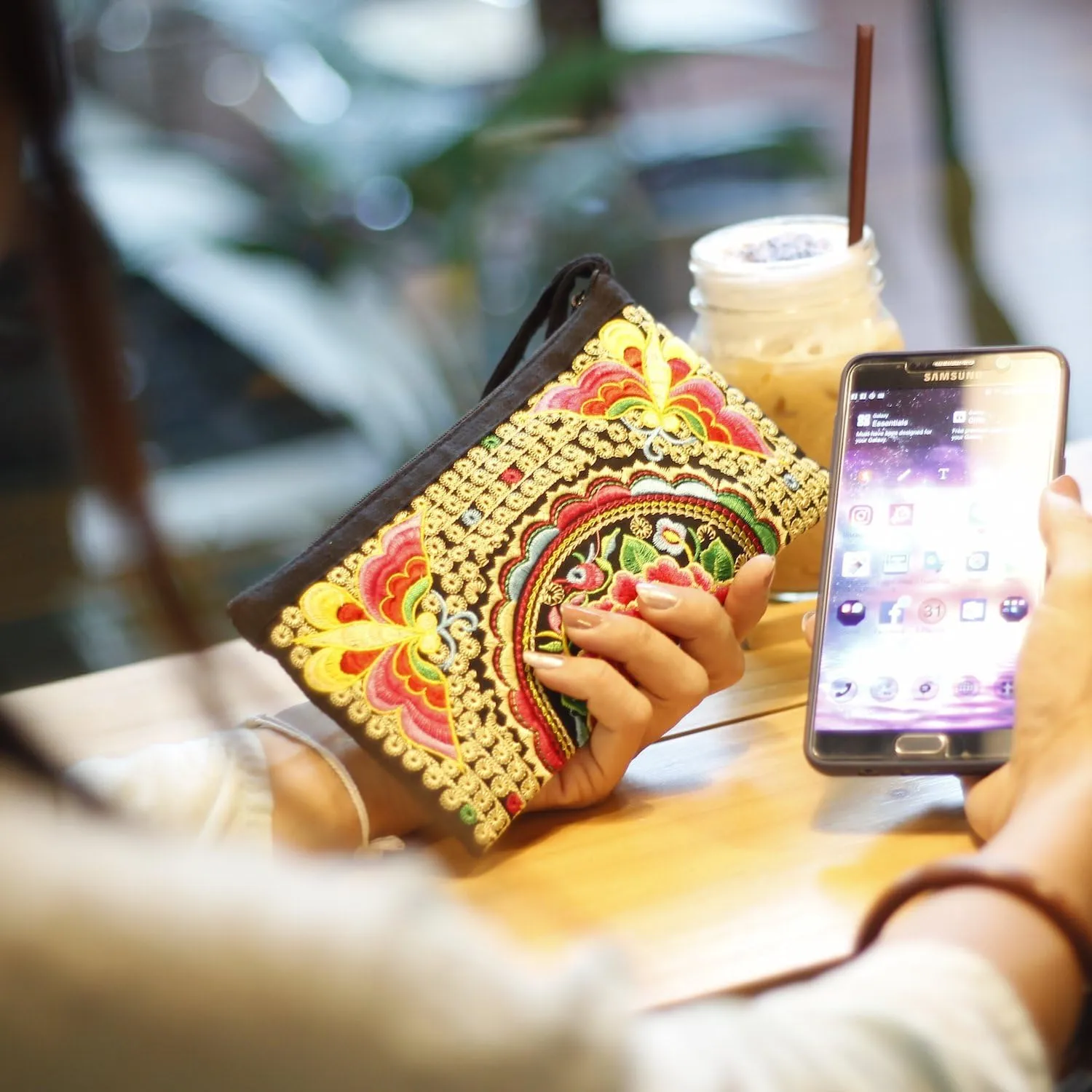 Sabai Jai - Smartphone Wristlet Bag - Handmade Embroidered Boho Clutch Wallets Purses