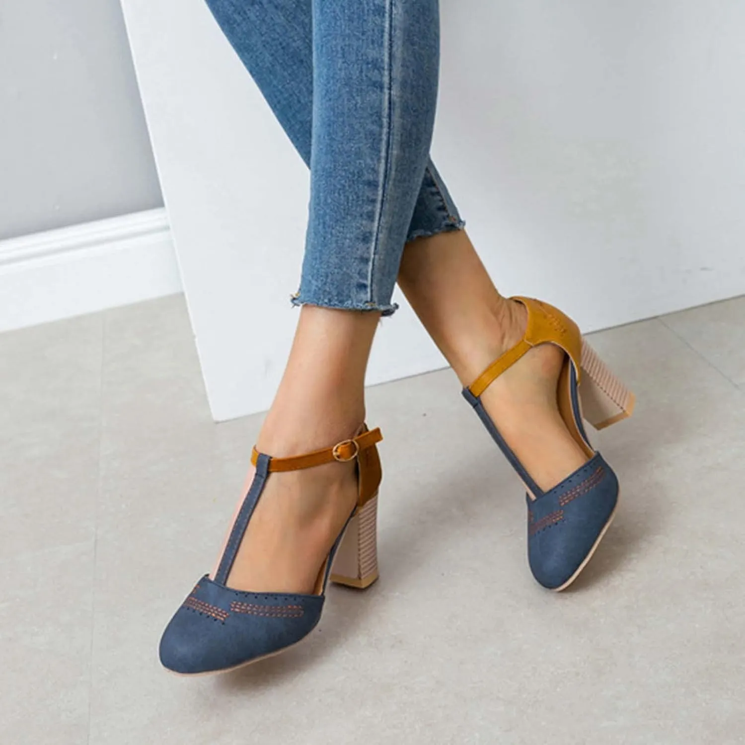 Sandals for Womens Chunky High Heel Buckle Ankle Shoes Plus Size Fashion Hollowed out Summer Casual Roman Sandals