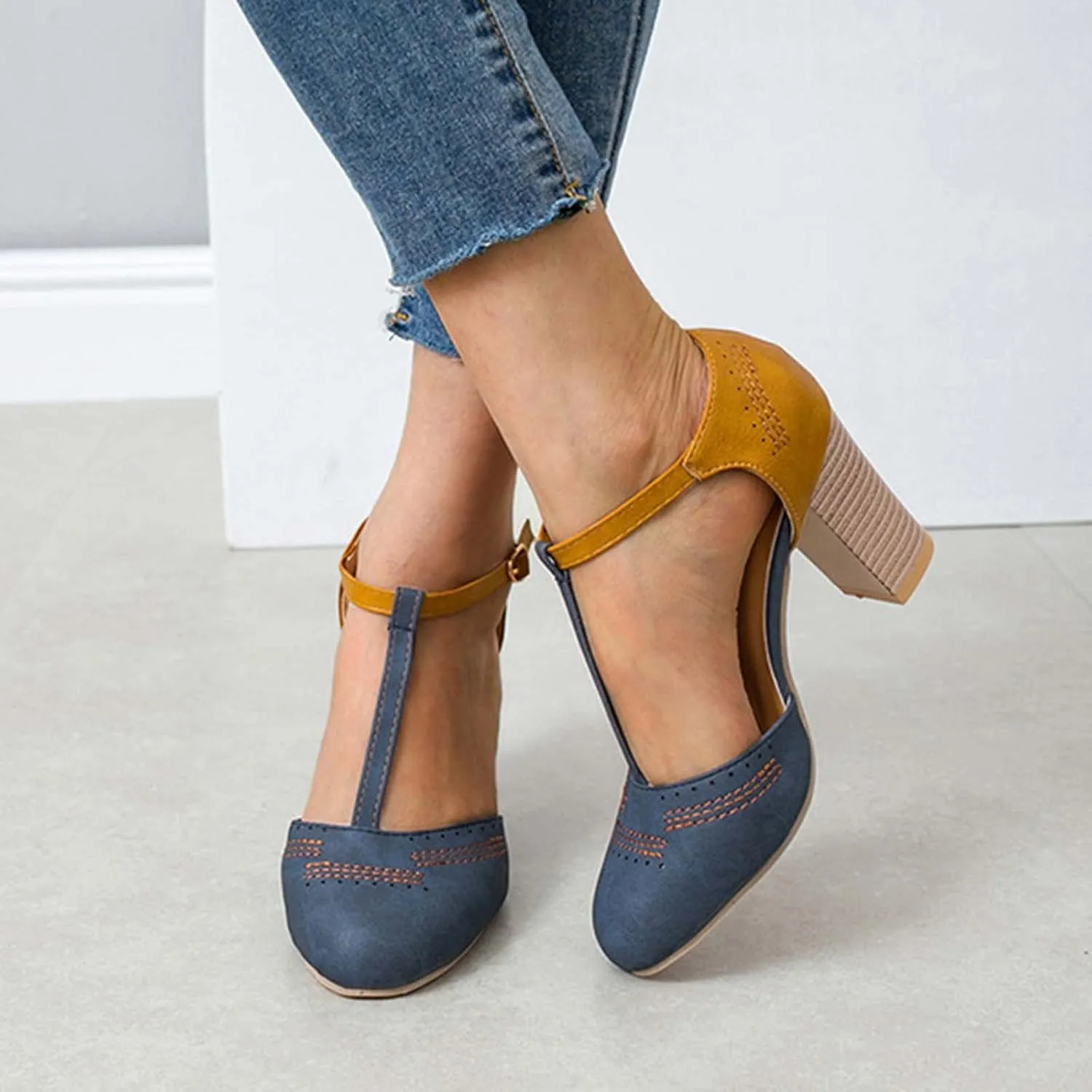 Sandals for Womens Chunky High Heel Buckle Ankle Shoes Plus Size Fashion Hollowed out Summer Casual Roman Sandals