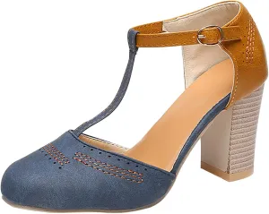 Sandals for Womens Chunky High Heel Buckle Ankle Shoes Plus Size Fashion Hollowed out Summer Casual Roman Sandals