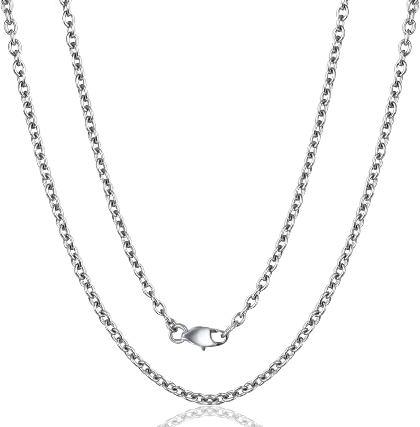 SanThree Pure Titanium Round O Chain Necklace for Men & Women, 3mm Durable Skin Friendly Solid Titanium Clasp Link Chain Unisex Birthday Valentines Day Gift
