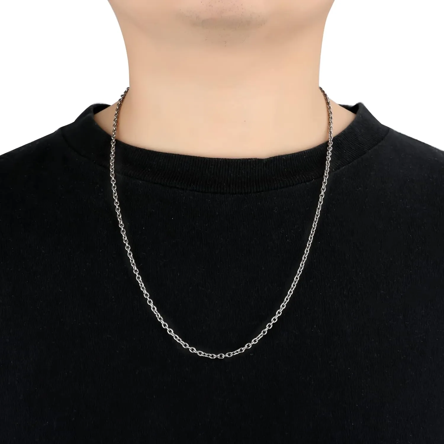 SanThree Pure Titanium Round O Chain Necklace for Men & Women, 3mm Durable Skin Friendly Solid Titanium Clasp Link Chain Unisex Birthday Valentines Day Gift