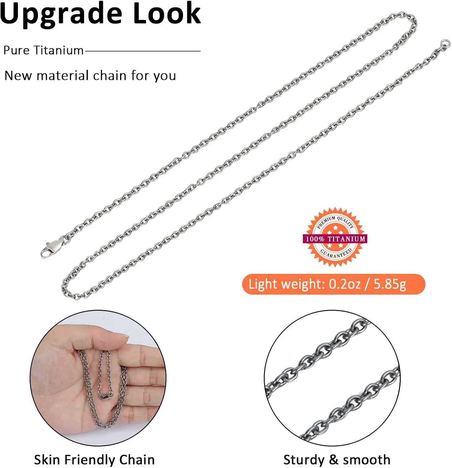 SanThree Pure Titanium Round O Chain Necklace for Men & Women, 3mm Durable Skin Friendly Solid Titanium Clasp Link Chain Unisex Birthday Valentines Day Gift