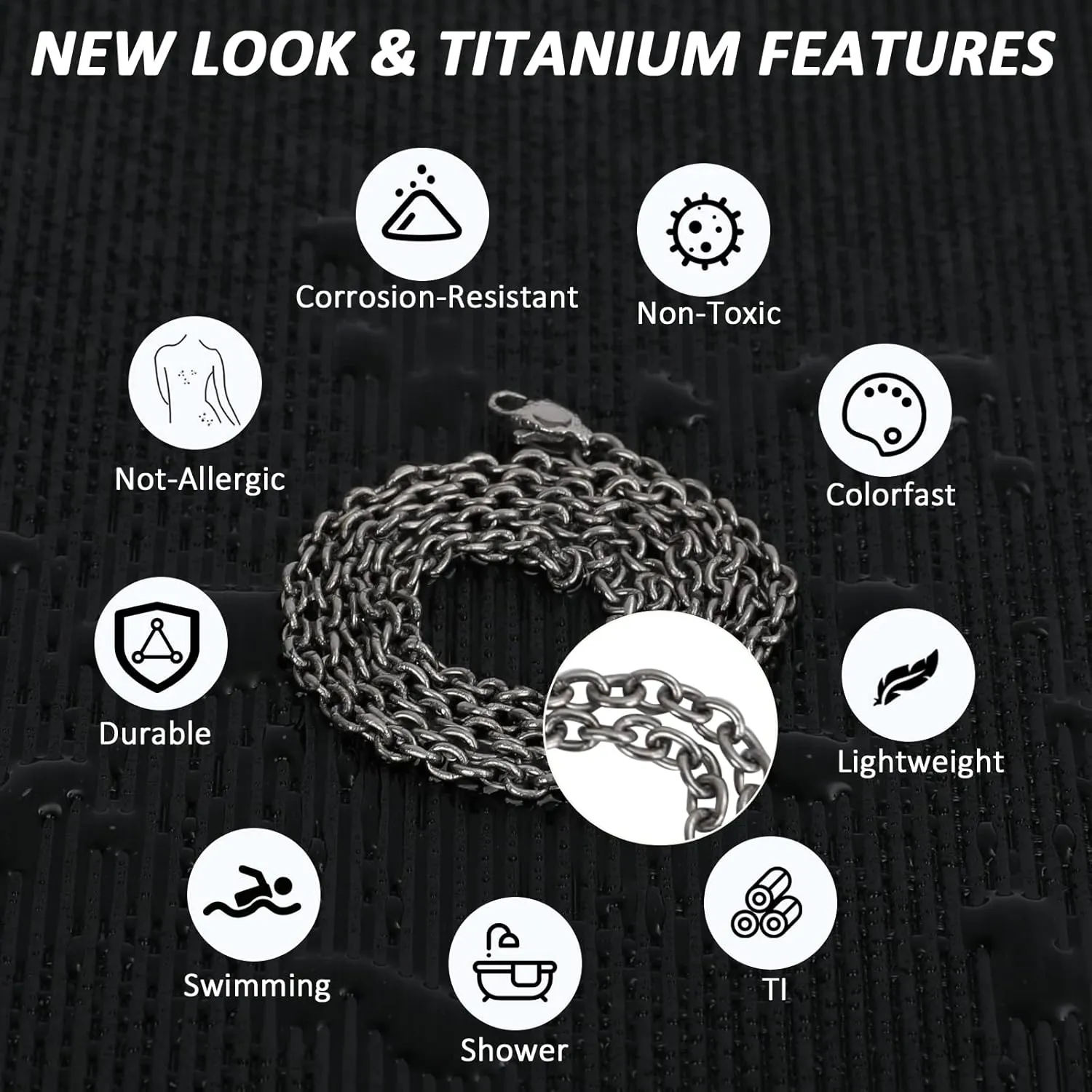 SanThree Pure Titanium Round O Chain Necklace for Men & Women, 3mm Durable Skin Friendly Solid Titanium Clasp Link Chain Unisex Birthday Valentines Day Gift