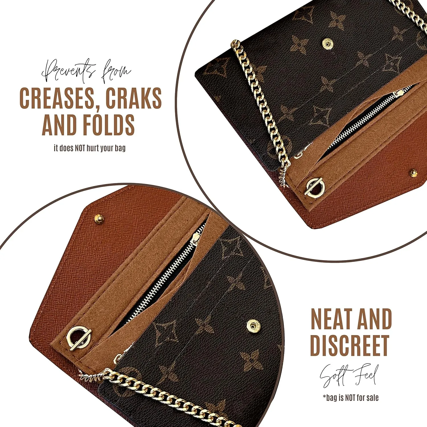 Sarah Wallet Insert Purse Conversion Kit for Sarah Wallet with Gold Chain Sarah Wallet on Chain (120cm Gold Chain - Crossbody Fit, Brown)