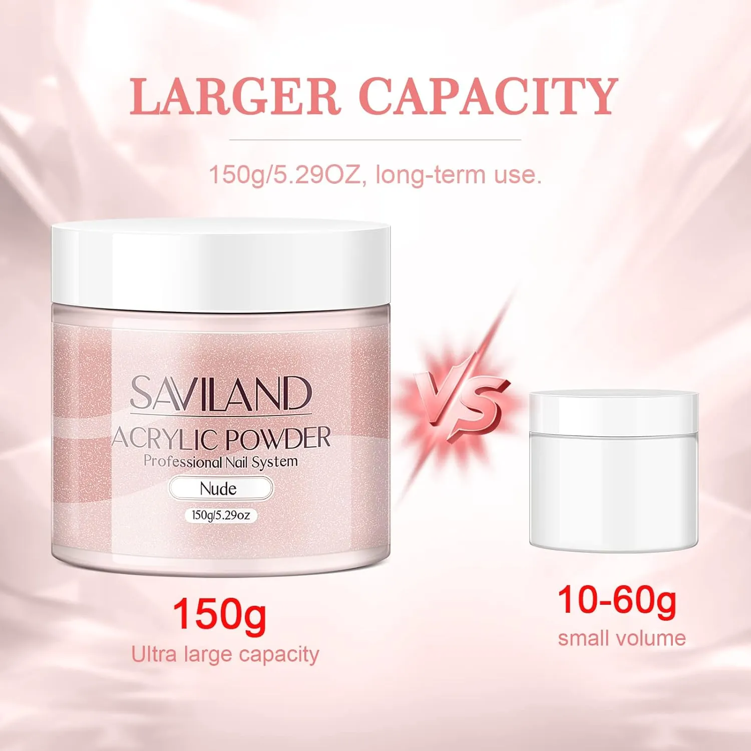Saviland 5.29OZ Nudes Acrylic Nail Powder Large Capacity Acrylic Powder for Salon Effect Acrylic Extension 3D Nail Carving French Manicure Long-Lasting No Nail Lamp Needed