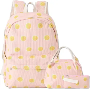 School Backpack for Girls Teen Girl Backpack with Lunch Box Kids Bookbag for Elementary (Craspedia/Billy Balls-Pink)