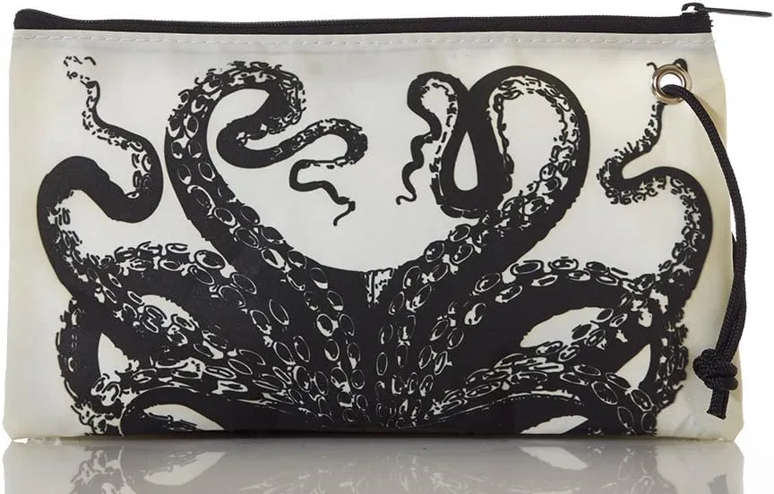 Sea Bags Recycled Sail Cloth Octopus Large Wristlet Zip Top Large Wristlet Purse Cell Phone Wristlet Zippered Wallet with Strap