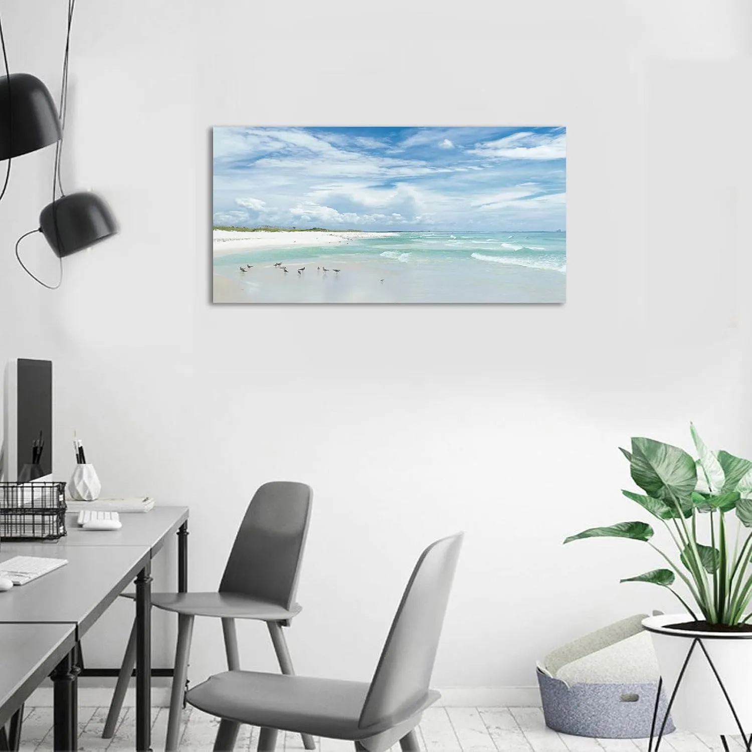 Sea Beach Canvas Wall Art Aqua Ocean Canvas Pictures Nature Wall Decor Sea Birds Coastal Landscape Canvas Prints Modern Seascape Canvas Artwork for Living Room Bedroom Office Wall Decoration 20" x 40"