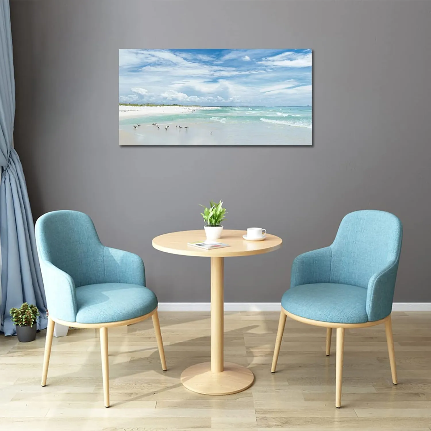 Sea Beach Canvas Wall Art Aqua Ocean Canvas Pictures Nature Wall Decor Sea Birds Coastal Landscape Canvas Prints Modern Seascape Canvas Artwork for Living Room Bedroom Office Wall Decoration 20" x 40"