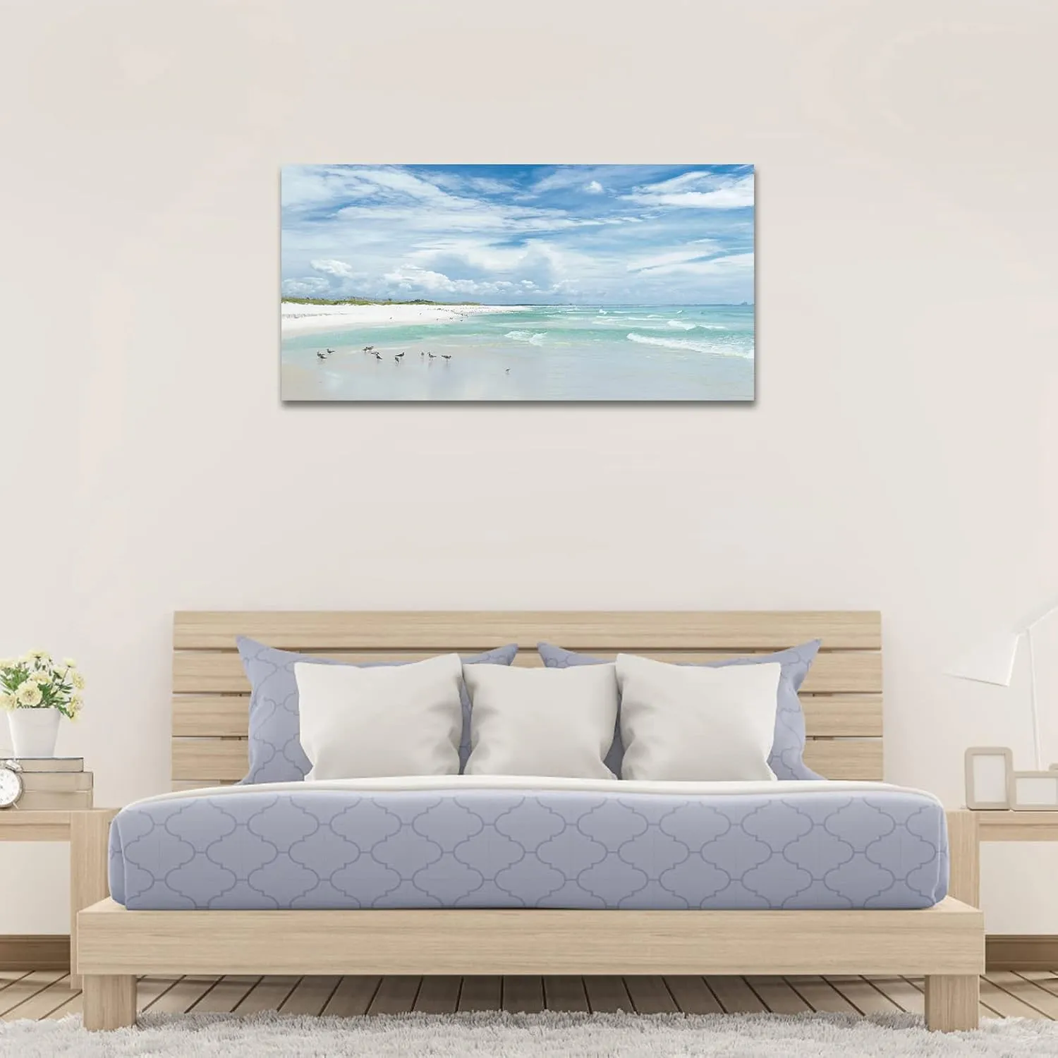 Sea Beach Canvas Wall Art Aqua Ocean Canvas Pictures Nature Wall Decor Sea Birds Coastal Landscape Canvas Prints Modern Seascape Canvas Artwork for Living Room Bedroom Office Wall Decoration 20" x 40"