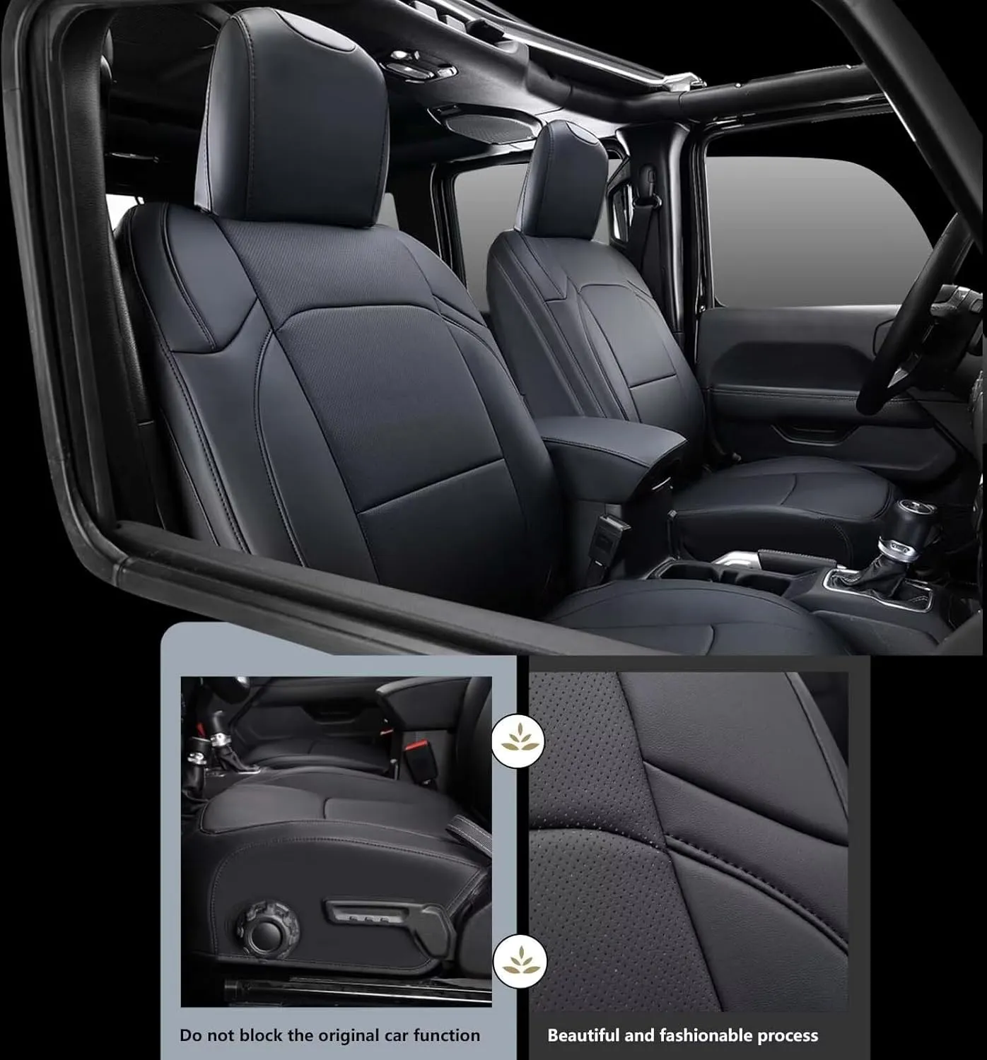 Seat Covers Custom Fit for Jeep Wrangler 2 Door Rubicon Rubicon X Willys Willys Sport Sport Sport S Freedom Trims 2018 2019 2020 2021 2022 2023 2024 Faux Leather