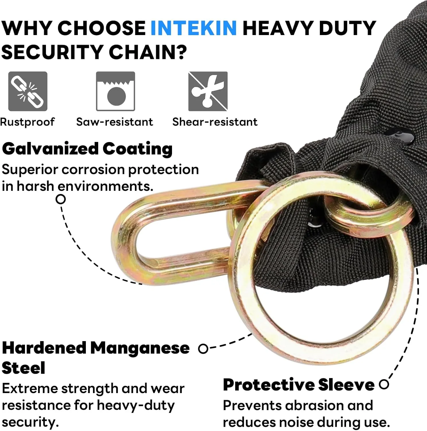 Security Chain 3.3 ft x 5/16" Thick Bike Lock Chain - High Security Hardened Steel Cut Proof Chain for Bikes, Containers, Motorcycles, Trailers, ATV's