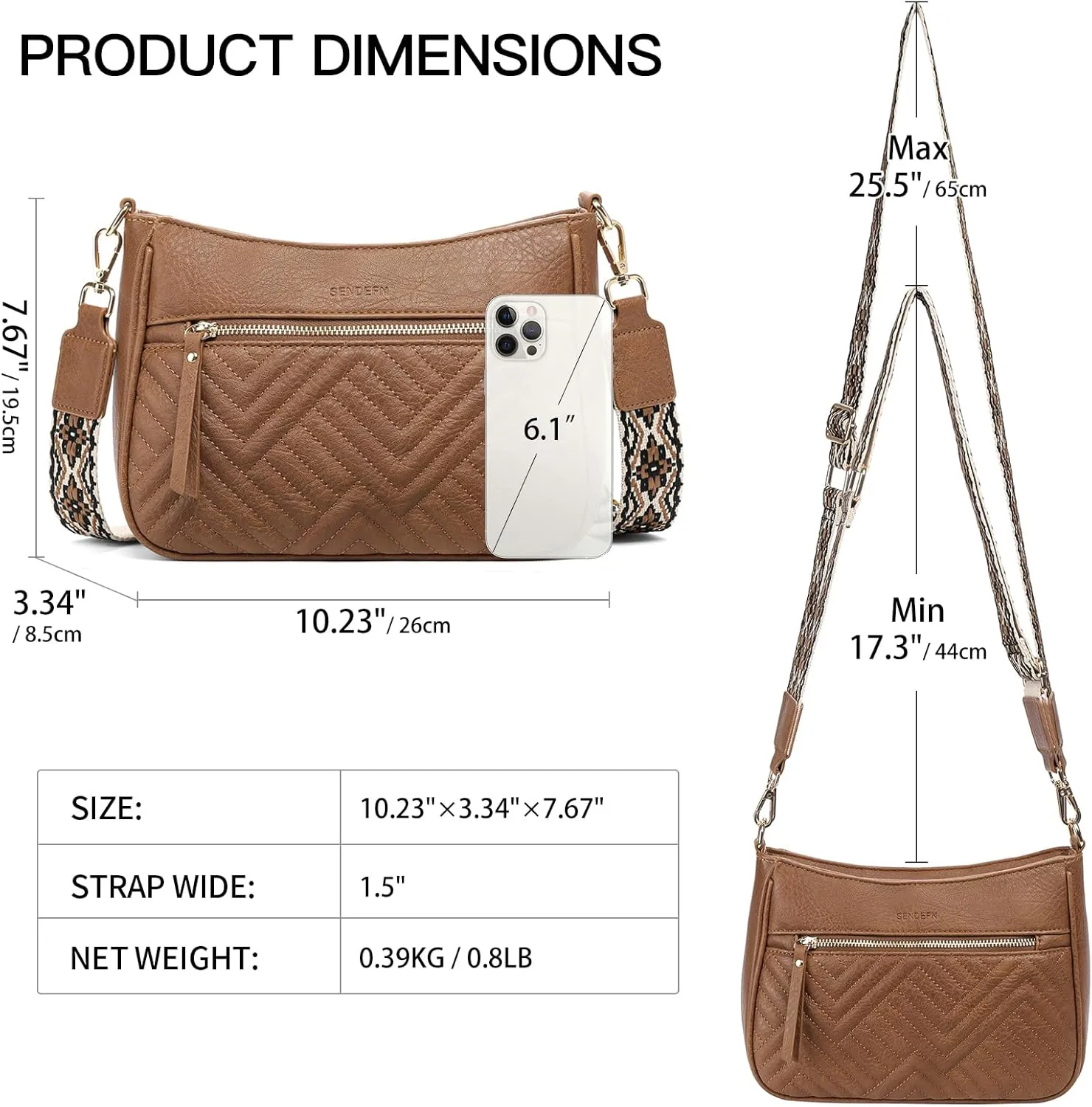SENDEFN Crossbody Bags for Women Trendy, Vegan Leather Purses Medium Crossbody Purses Shoulder HandbagsTravel with Wide Strap
