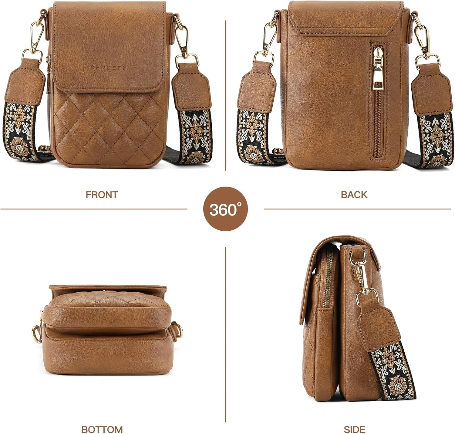 SENDEFN Small Crossbody Bags for Women Cell Phone Bag Leather Wallet Purses Adjustable Strap