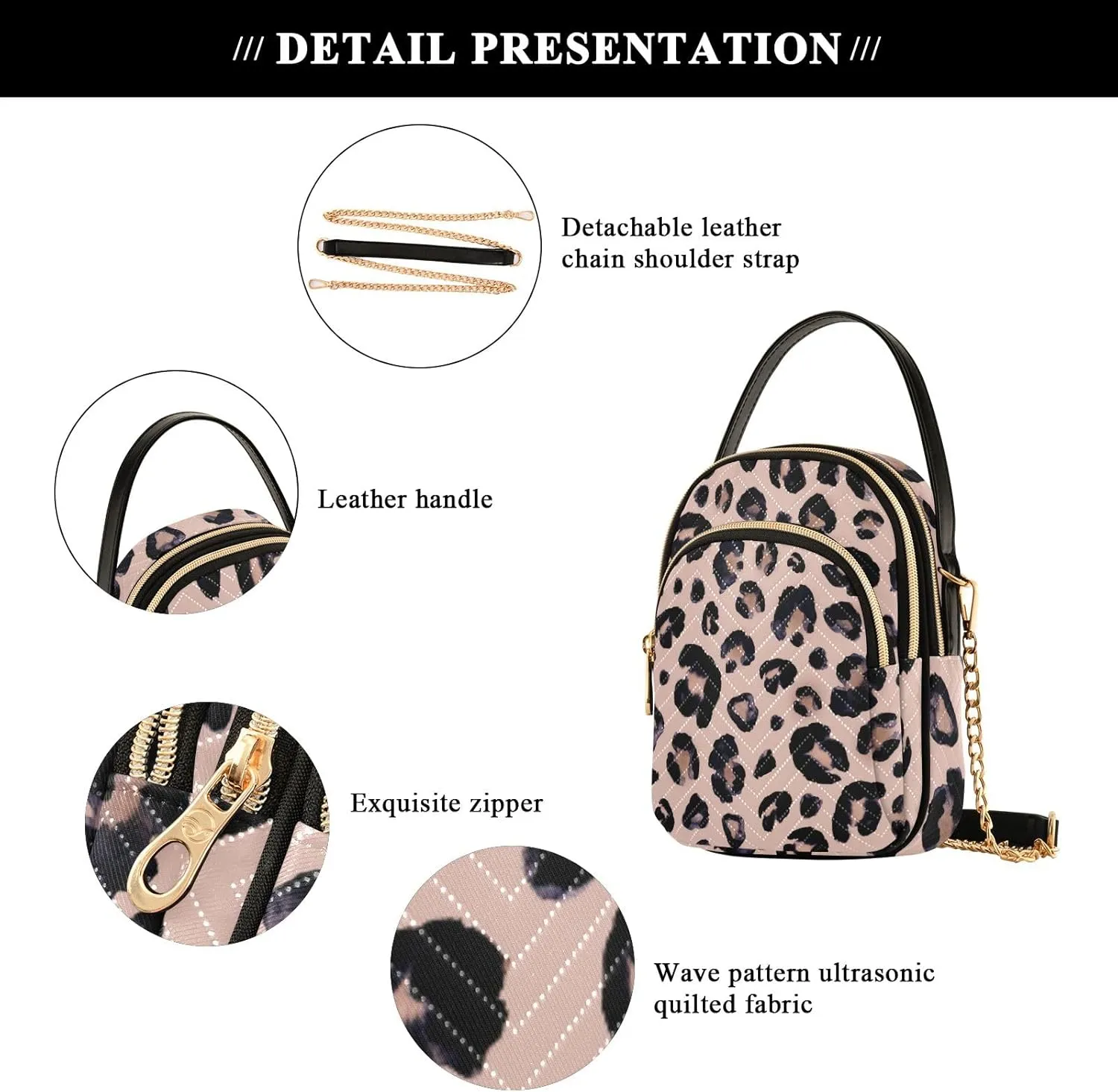 senya Pink Black Leopard Crossbody Handbags for Women Casual Leather Shoulder Phone Purse