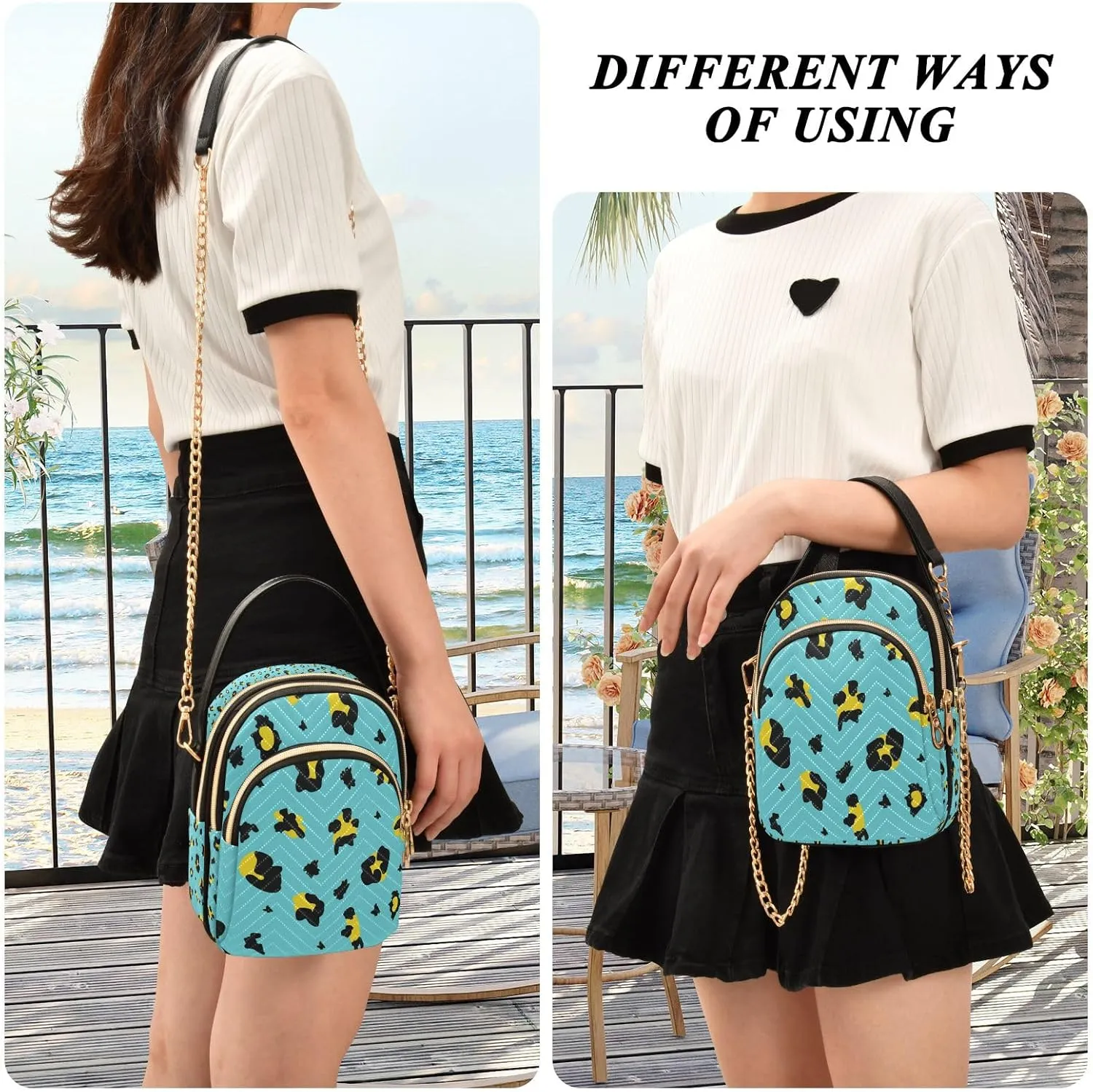 senya Pink Black Leopard Crossbody Handbags for Women Casual Leather Shoulder Phone Purse